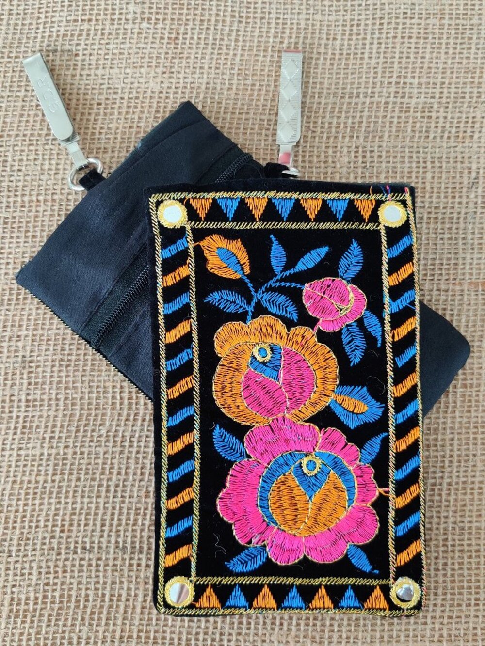Handmade Embroidered Cell Phone Holder Crossbody Pouch